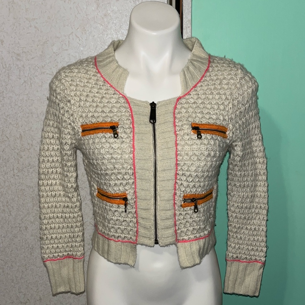 free people zip up sweater cardigan with zip pockets